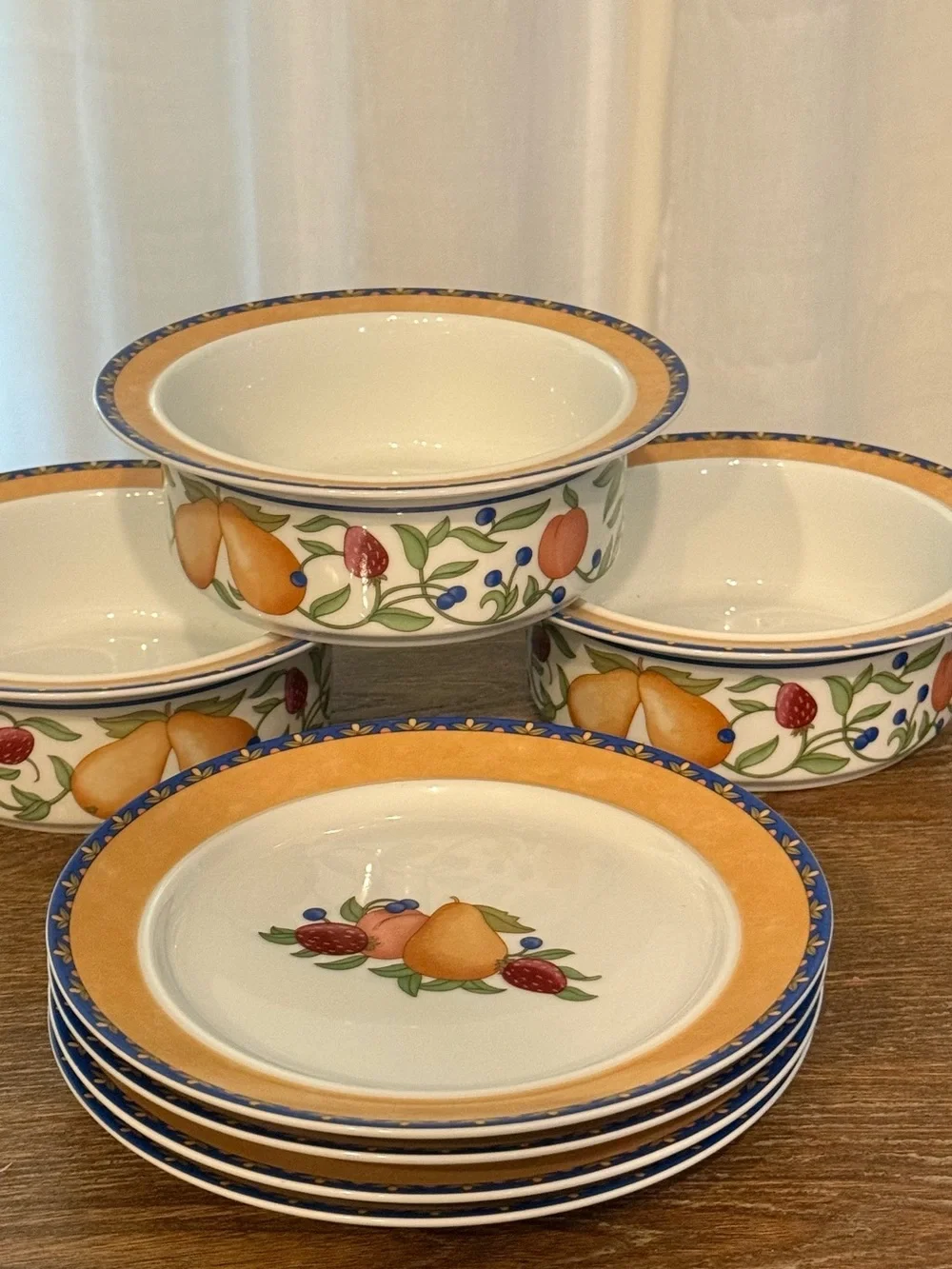 Dansk Fiance Fruits Dinnerware Set of 7 Bowls & Plates Thailand Vintage